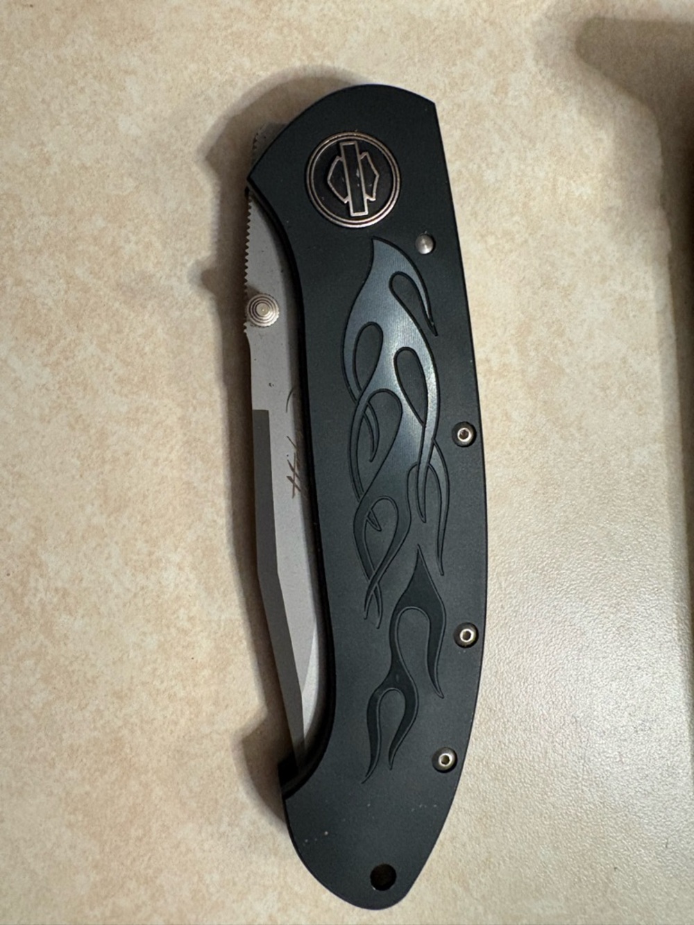 Harley Davidson, flaming legend Cryo edge knife from 2001 with leather sheath - Picture 11 of 15